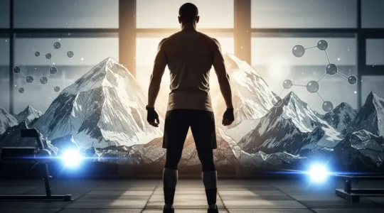 Athlete de dos silhouette stylisee montagnes Himalaya sport