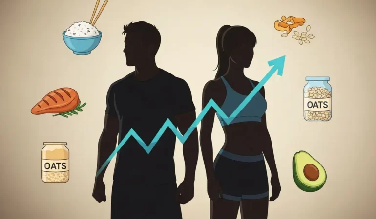 Illustration carb cycling musculation nutrition silhouette alimentaire