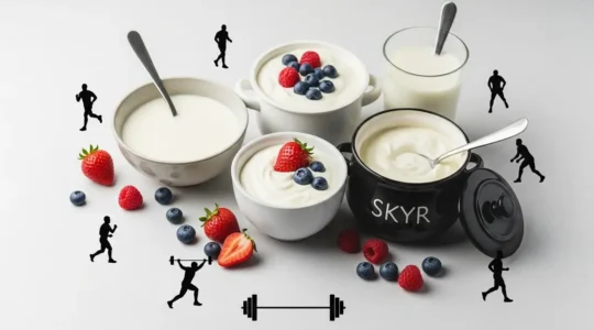 Lait fermenté, yaourt grec, skyr, kéfir et baies fitness healthy