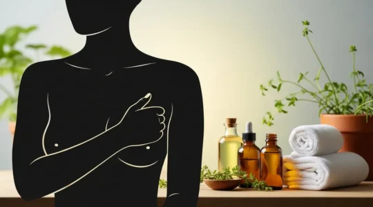 Massage poitrine naturel flacons huiles ambiance zen