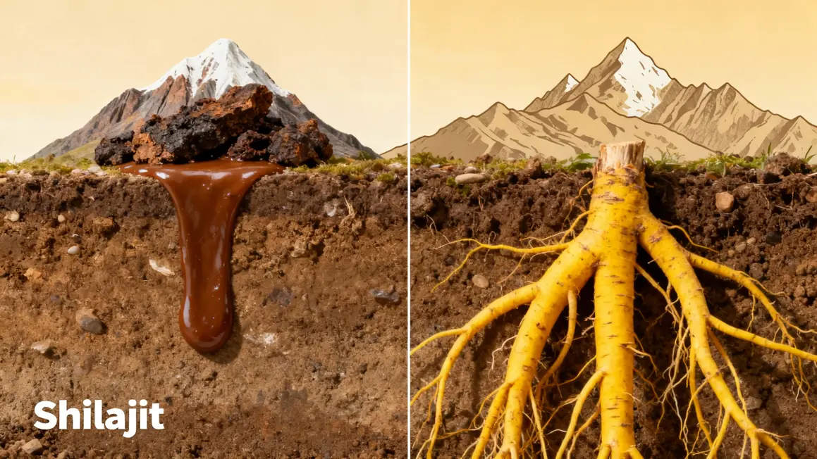 Origine Shilajit montagne Maca racine andine illustration