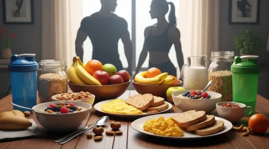 Petit-dejeuner musculation aliments proteines glucides lipides table matin