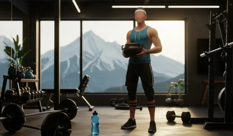 Shilajit resine musculation en salle devant montagnes