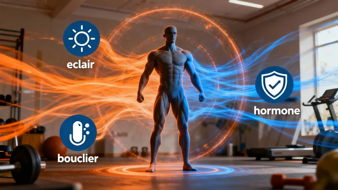 Silhouette musculaire flux energetiques icones energie antioxydant cortisol