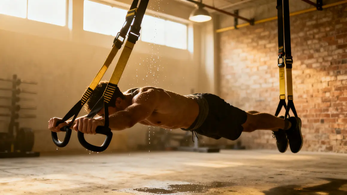 espace entraînement sangles TRX posture alignée