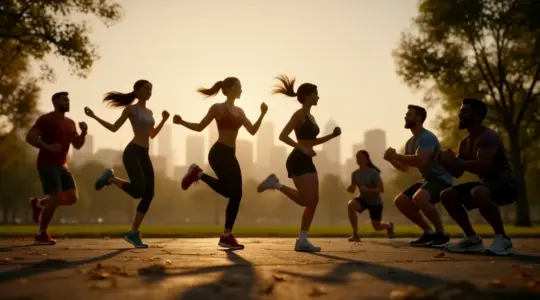 scène cardio HIIT silhouette exercices photo-réalisme