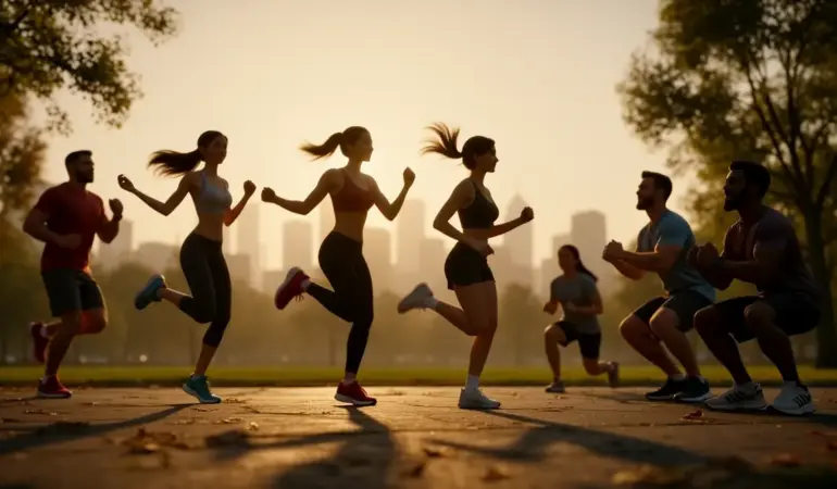 scène cardio HIIT silhouette exercices photo-réalisme
