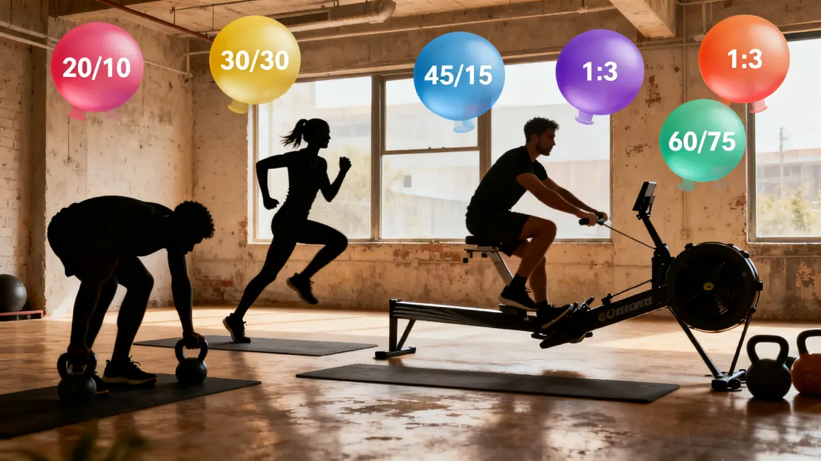 Formats HIIT tableau burpees sprints velo rameur