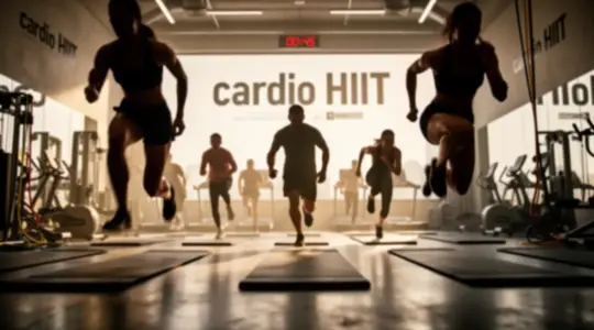 Groupe pratiquant cardio HIIT sur tapis en salle moderne