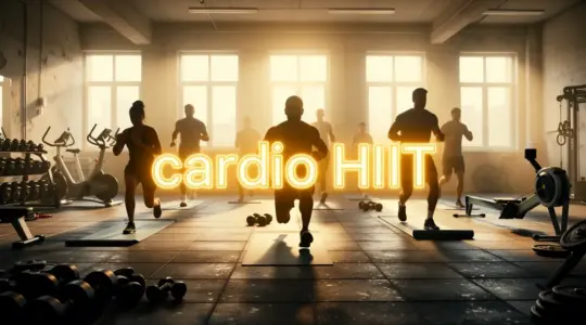 Salle de sport moderne avec HIIT, haltères, vélo, rameur