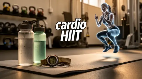 cardio HIIT tapis sport et squat stylisé