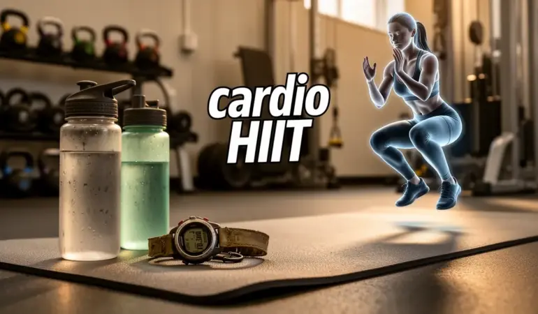 cardio HIIT tapis sport et squat stylisé