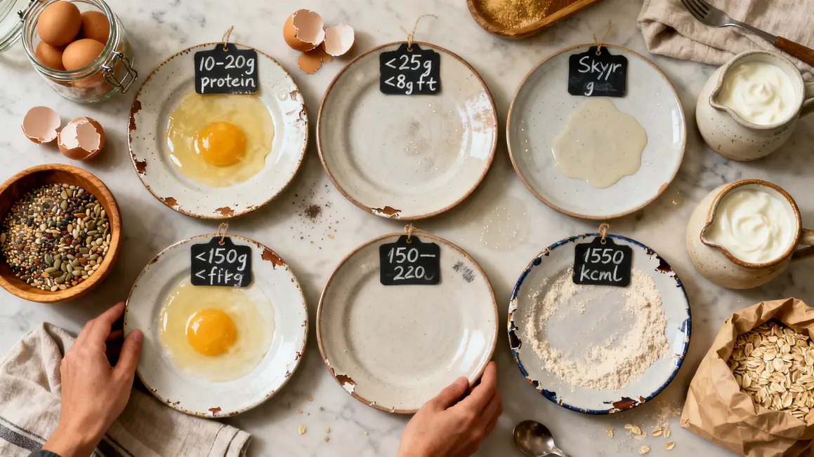Assiettes etiquettes nutritionnelles proteines glucides lipides fibres kcal