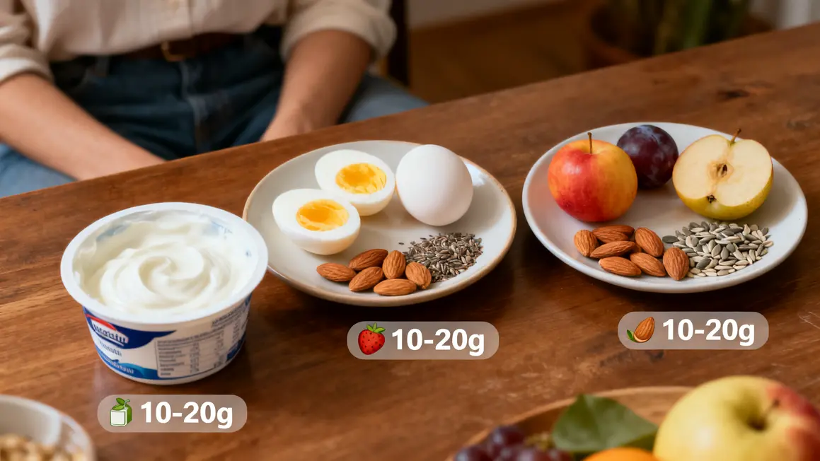 collation proteinee definition 10-20g yaourt grec oeuf dur amandes fruits graines