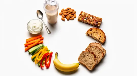 Collation protéinée photo réaliste avec snacks variés musculation