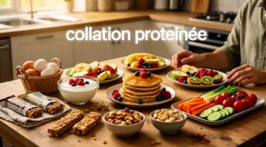 collation proteinee oeufs yaourt pancakes barres legumes noix