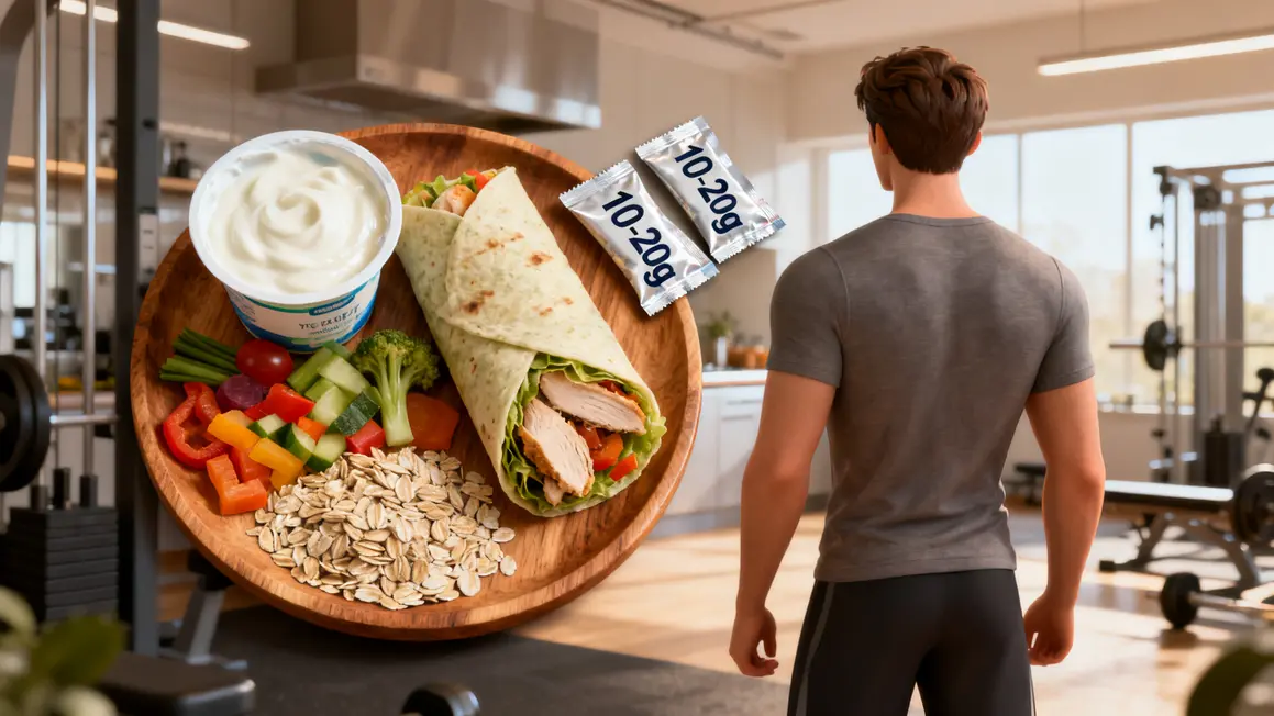 plateau collation proteinee yaourt grec wrap poulet crudites