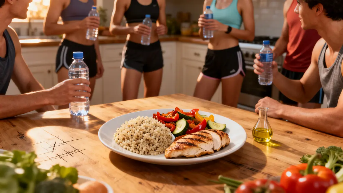 Assiette nutrition sportive glucides légumes protéines