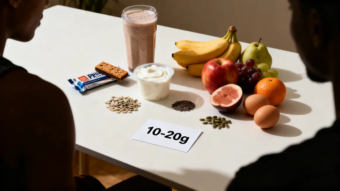 table blanche collation proteinee barre shake yaourt fruits graines oeufs