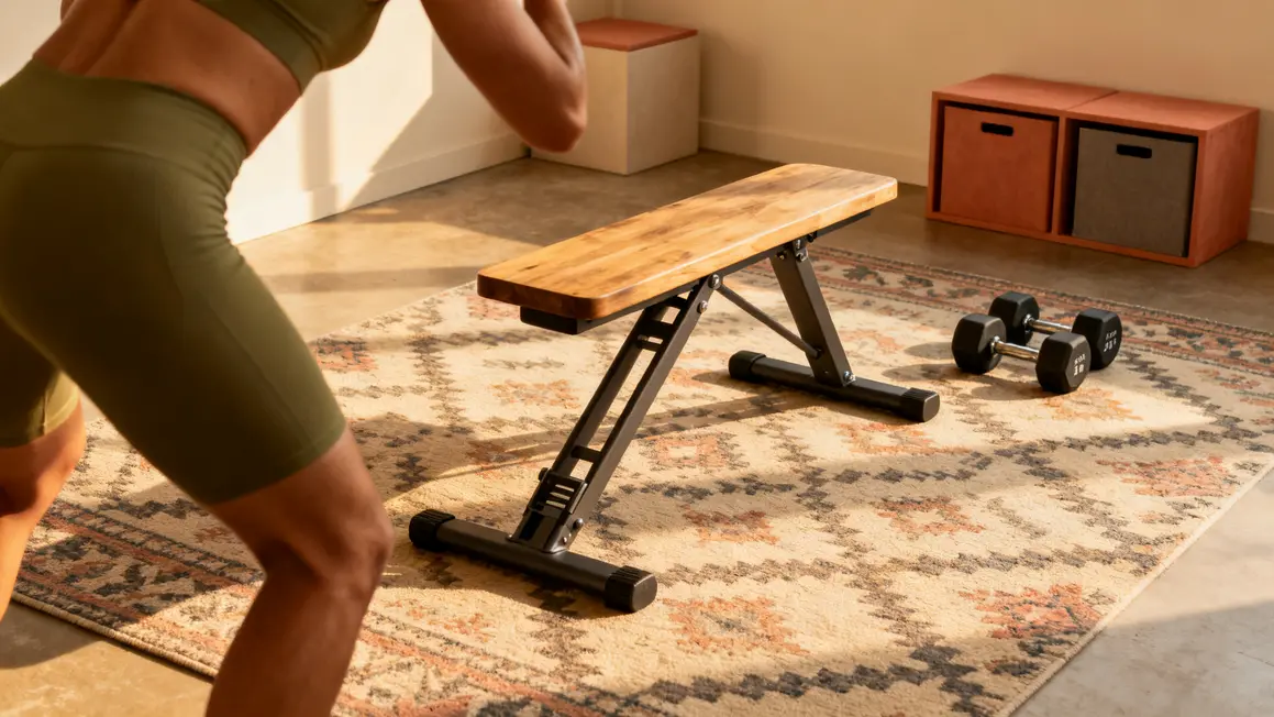 coin salon home gym équipé tapis haltères budget