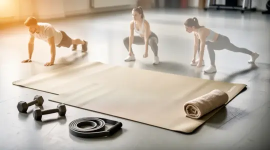 full body debutant hommes femmes exercices tapis haltères