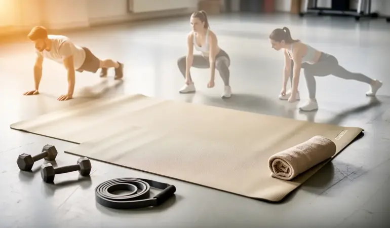 full body debutant hommes femmes exercices tapis haltères