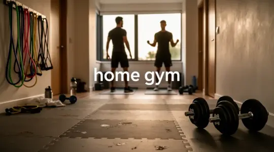 espace home gym compact budget avec haltères et tapis