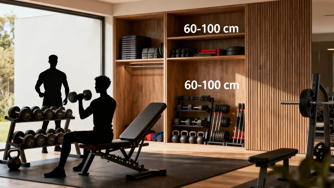 home gym avec matériaux inutiles versus équipements polyvalents bien rangés