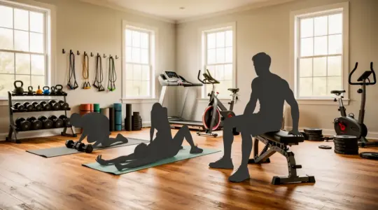 home gym silhouettes équipements musculation cardio