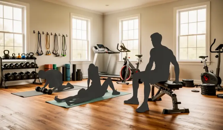 home gym silhouettes équipements musculation cardio