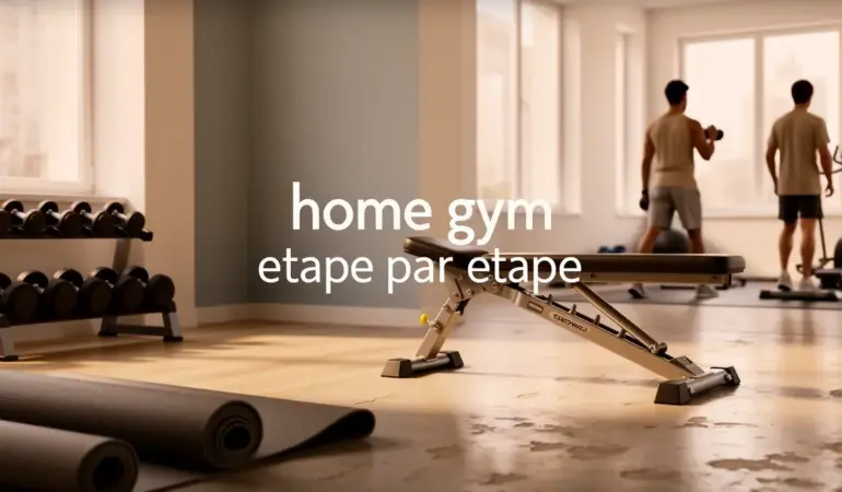 home gym moderne avec banc haltères tapis