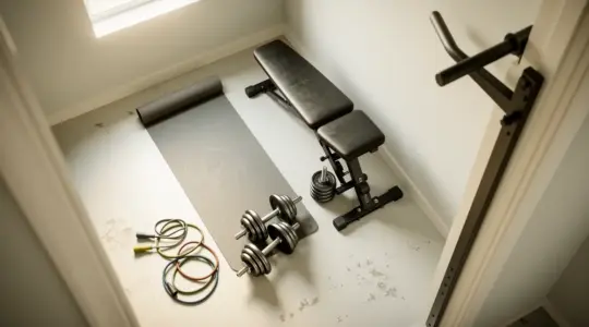 coin de salle home gym avec matériel de base