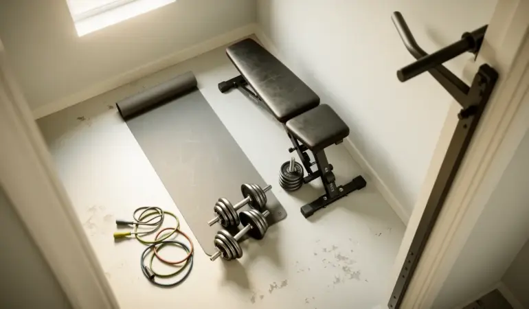 coin de salle home gym avec matériel de base