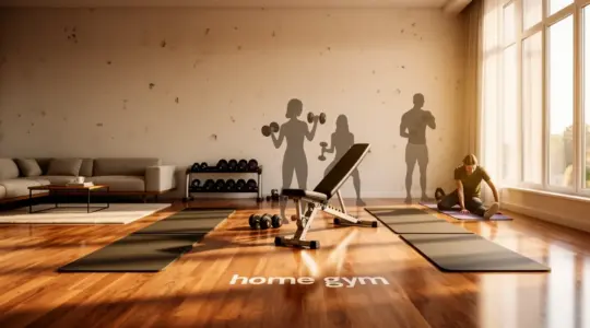 home gym salon moderne haltères réglables banc tapis