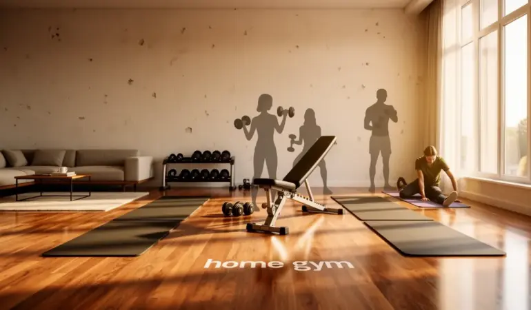 home gym salon moderne haltères réglables banc tapis