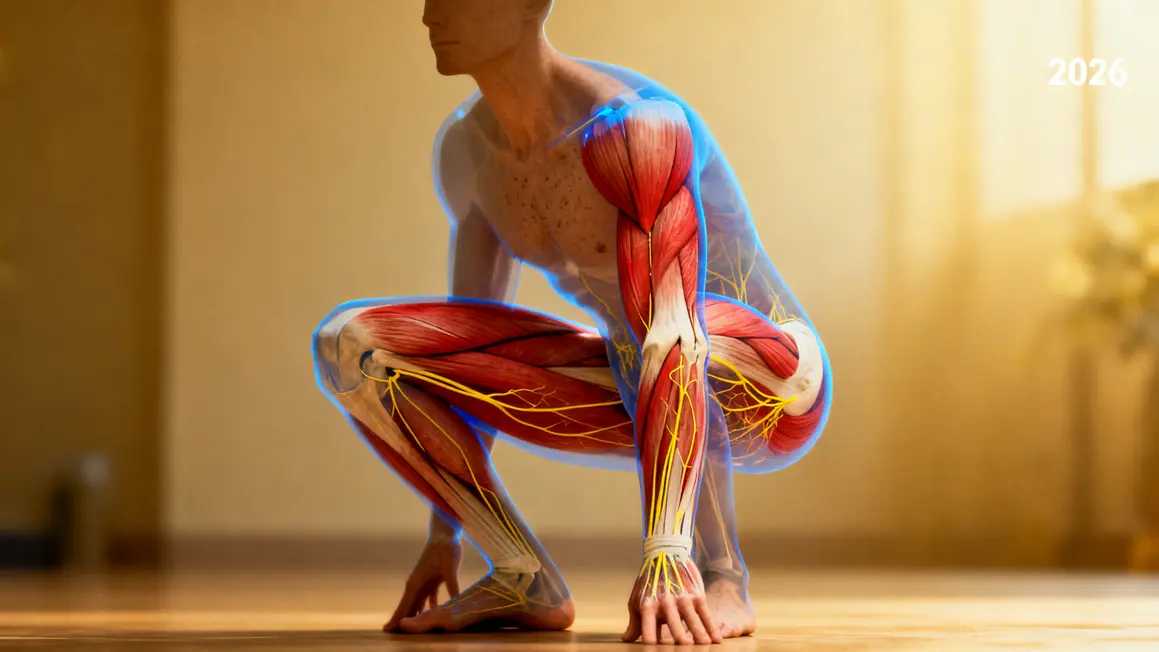 silhouette squat profond mobilite articulaire 2026 articulations muscles systeme nerveux