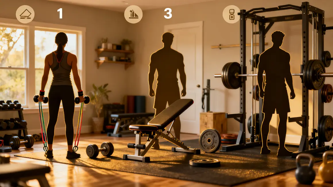 home gym niveaux équipement silhouette