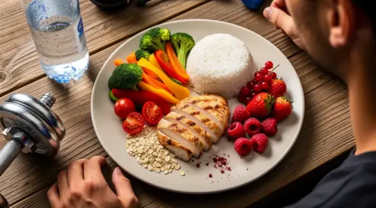 Assiette équilibrée nutrition sportive vue dessus