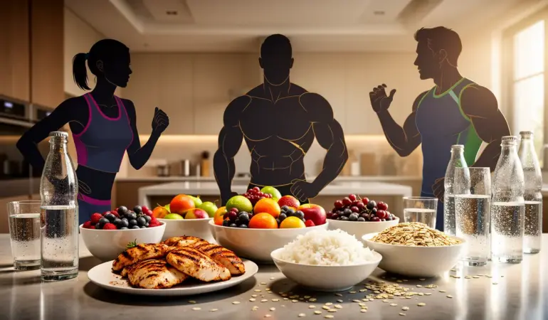 silhouettes sportifs et aliments universels en nutrition sportive