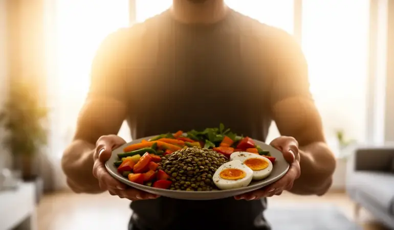 Silhouette avec assiette perte de ventre sur fond lumineux