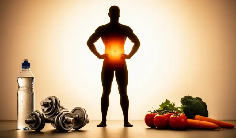 Silhouette debout ventre et objets sport santé perte de ventre