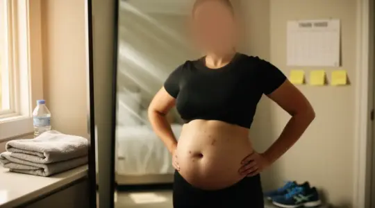 image perte de ventre devant un miroir