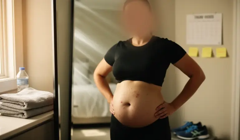 image perte de ventre devant un miroir