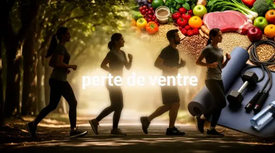 perte de ventre silhouettes sport et aliments sains