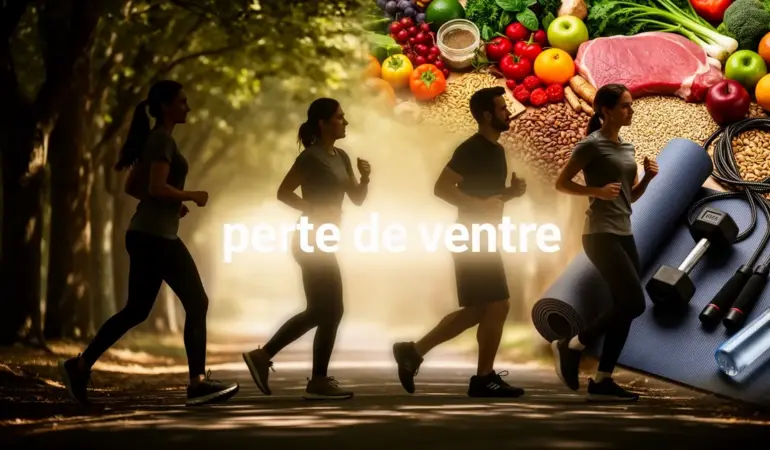 perte de ventre silhouettes sport et aliments sains