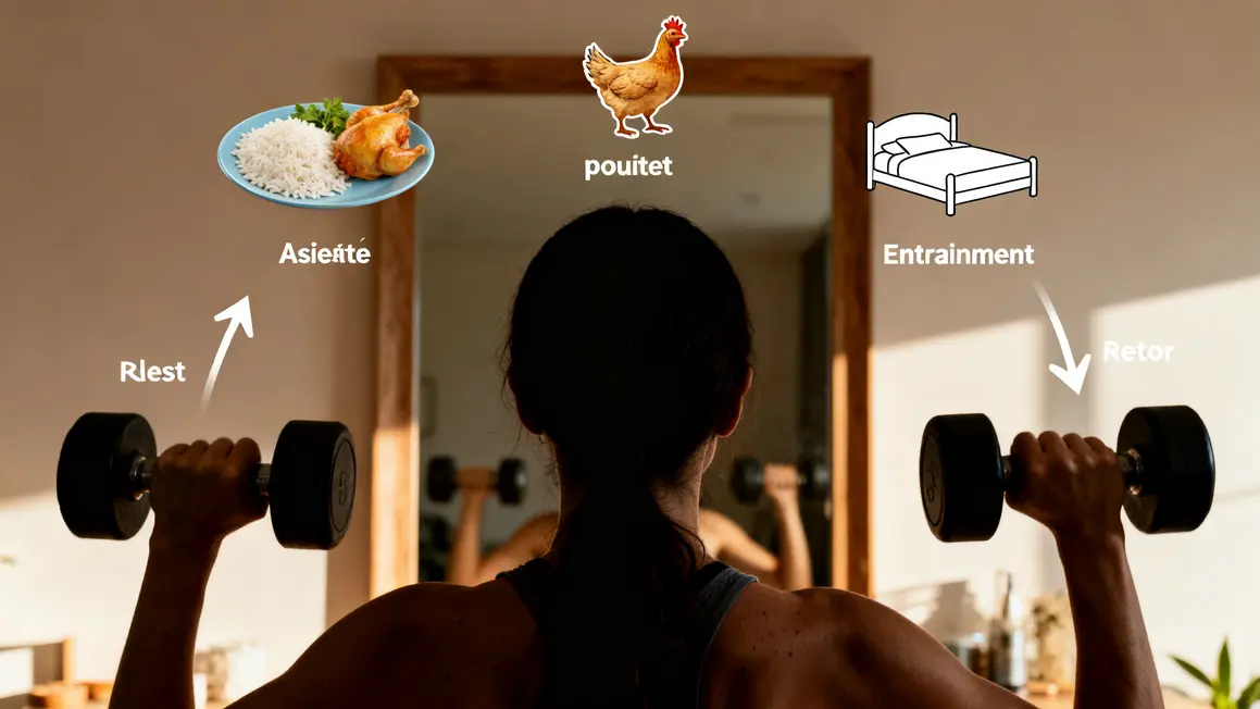 prise de muscle silhouette haltères assiette lit flèches