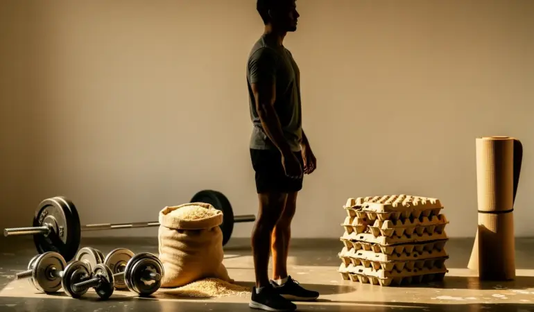 prise de muscle petit budget avec haltères œufs riz