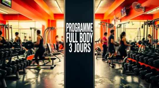 Salle de musculation avec panneau programme full body 3 jours