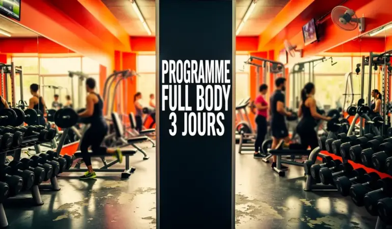 Salle de musculation avec panneau programme full body 3 jours