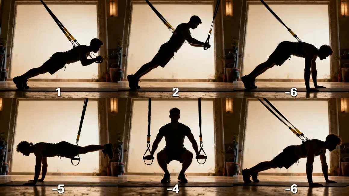 trx six postures push-up rowing y deltoid ab rollout pistol squat planche